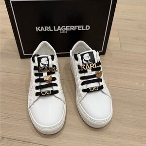 Karl Lagerfeld White Sneakers with Black and Gold Details